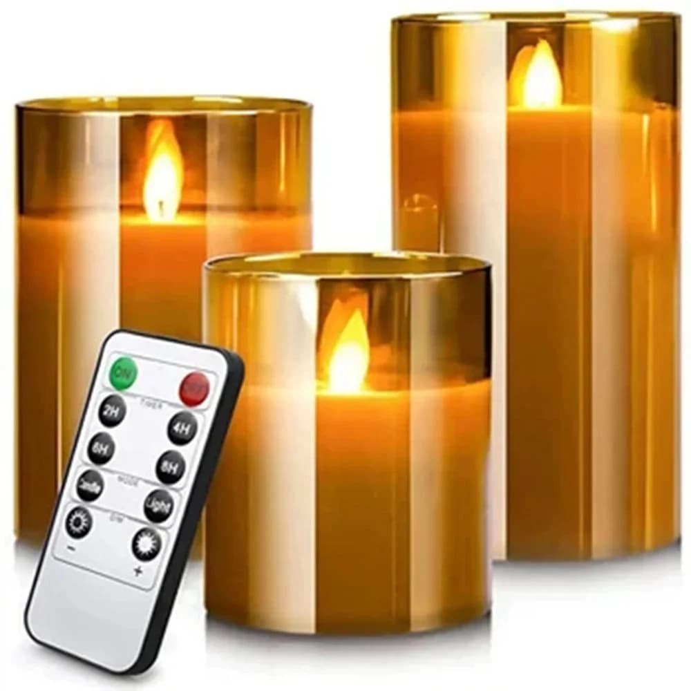 3 darabos lángmentes LED gyertyakészlet távirányítóval és időzítővel