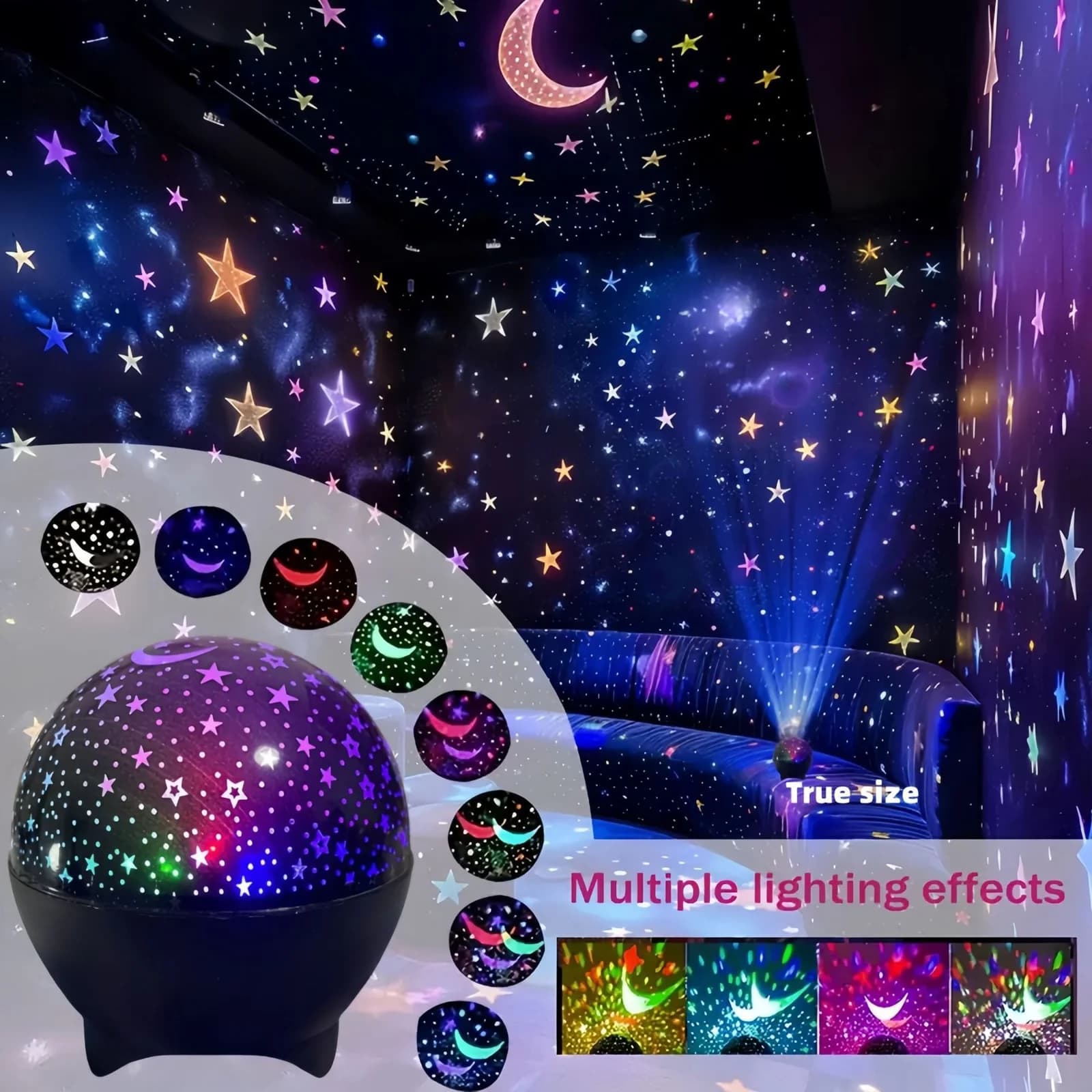 Forgó csillagos ég galaxis éjjeli lámpa vetítő