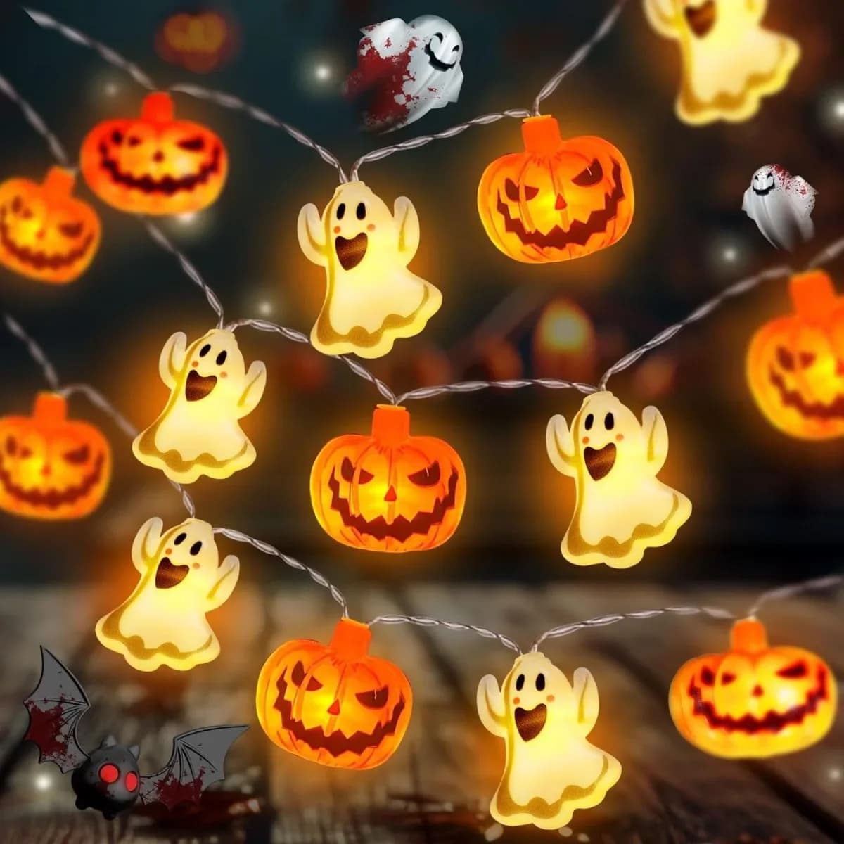 Elemes szellem és tök Halloween LED sorfény