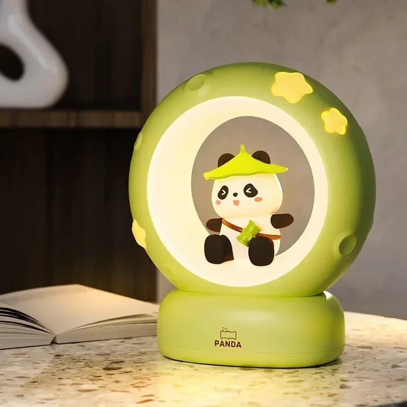 Cuki panda holdas és csillagos újratölthető asztali lámpa